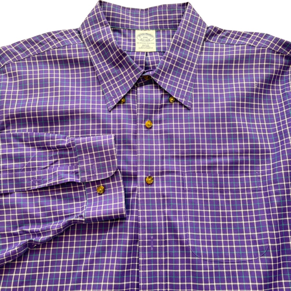 Brooks‎ Brothers Non Iron Slim Fit Plaid Button Down Shirt Men's XXL Purple